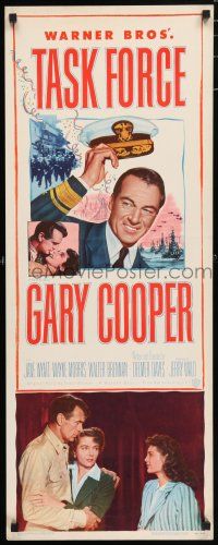 5j353 TASK FORCE insert '49 great image of Gary Cooper in uniform with his hat in the air!