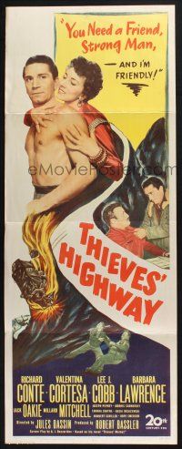 5j362 THIEVES' HIGHWAY insert '49 Jules Dassin, barechested truck driver Richard Conte!