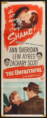 5j393 UNFAITHFUL insert '47 Ann Sheridan, Lew Ayres, it's so easy to cry shame!