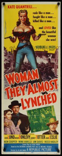 5j417 WOMAN THEY ALMOST LYNCHED insert R57 great art of super sexy female gunfighter Audrey Totter!