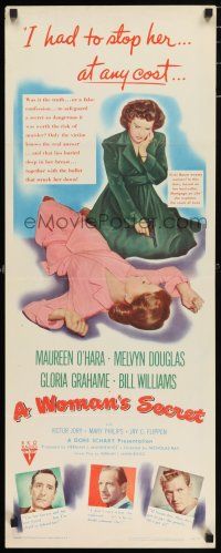 5j418 WOMAN'S SECRET insert '49 Maureen O'Hara w/gun in Nicholas Ray/Herman J. Mankiewicz noir!