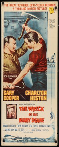 5j421 WRECK OF THE MARY DEARE insert '59 art of Gary Cooper & Charlton Heston fighting!