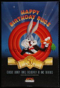 5k051 AMC THEATRES DS 1sh '89 happy birthday Bugs Bunny, cool art with his iconic carrot!