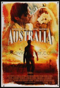 5k081 AUSTRALIA style E int'l DS 1sh '08 Hugh Jackman & Nicole Kidman kissing in the rain!