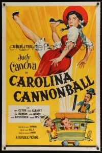 5k147 CAROLINA CANNONBALL 1sh '55 wacky art of Judy Canova on train tracks, sci-fi comedy!