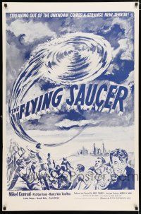 5k285 FLYING SAUCER military 1sh R53 cool sci-fi artwork of UFOs from space & terrified people!