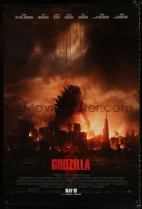 5k314 GODZILLA advance DS 1sh '14 Bryan Cranston, cool image of monster & burning city!