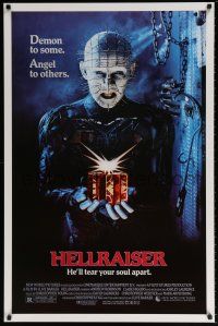 5k345 HELLRAISER 1sh '87 Clive Barker horror, great image of Pinhead, he'll tear your soul apart!