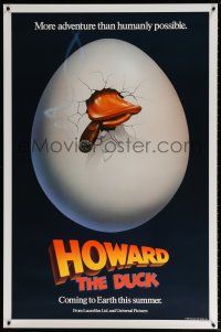 5k363 HOWARD THE DUCK teaser 1sh '86 George Lucas, great art of hatching egg with cigar in mouth!