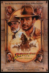 5k384 INDIANA JONES & THE LAST CRUSADE advance 1sh '89 art of Ford & Connery by Drew!
