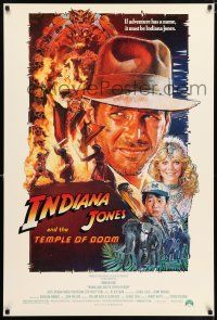 5k387 INDIANA JONES & THE TEMPLE OF DOOM 1sh '84 art of Harrison Ford & cast by Drew Struzan!