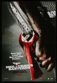 5k389 INGLOURIOUS BASTERDS teaser DS 1sh '09 Quentin Tarantino, bloody knife through Nazi flag!