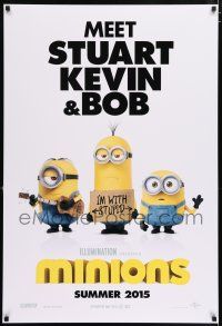 5k499 MINIONS advance DS 1sh '15 Sandra Bullock, Michael Keaton, meet Stuart, Kevin and Bob!