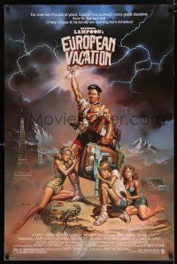 5k532 NATIONAL LAMPOON'S EUROPEAN VACATION 1sh '85 Vallejo art of Chevy Chase, Beverly D'Angelo!