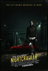 5k539 NIGHTCRAWLER advance DS 1sh '14 cool image of Jake Gyllenhaal with camera and sports car!