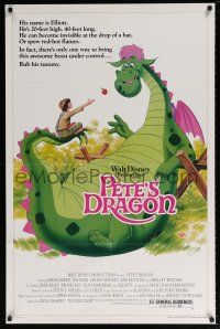 5k574 PETE'S DRAGON 1sh R84 Walt Disney, colorful art of cast headshots & dragon by Paul Wenzel!