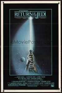 5k639 RETURN OF THE JEDI 1sh '83 George Lucas classic, art of hands holding lightsaber!