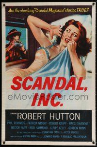 5k666 SCANDAL INC. 1sh '56 Robert Hutton, art of paparazzi photographing sexy woman in bed!
