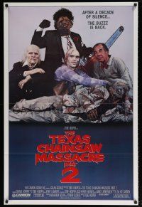 5k766 TEXAS CHAINSAW MASSACRE PART 2 1sh '86 Tobe Hooper horror sequel, great cast portrait!