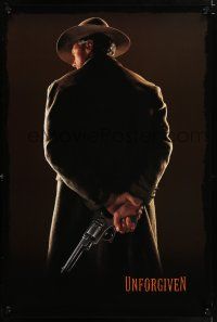 5k811 UNFORGIVEN teaser 1sh '92 classic image of gunslinger Clint Eastwood w/back turned!
