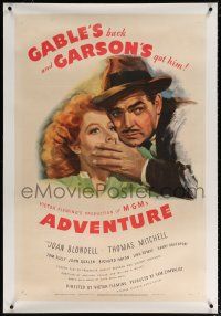5m002 ADVENTURE linen style D 1sh '45 close up art of Clark Gable shushing pretty Greer Garson!