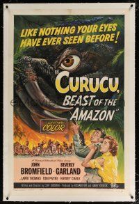 5m036 CURUCU, BEAST OF THE AMAZON linen 1sh '56 Universal horror, great monster art by Reynold Brown