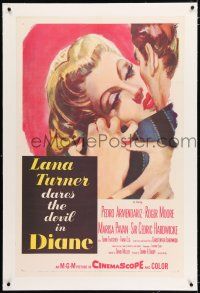 5m042 DIANE linen 1sh '56 sexy Lana Turner dares the devil, great close up romantic artwork!