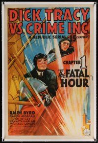 5m043 DICK TRACY VS. CRIME INC. linen chapter 1 1sh '41 art of Byrd in plane, serial, Fatal Hour!