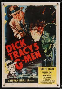 5m044 DICK TRACY'S G-MEN linen 1sh R55 Ralph Byrd, serial, cool art from Chester Gould's comic!