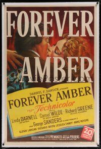 5m056 FOREVER AMBER linen 1sh '47 stone litho of sexy Linda Darnell & Cornel Wilde, Otto Preminger!