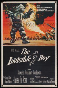 5m072 INVISIBLE BOY linen 1sh '57 Robby the Robot as the science-monster who'd destroy the world!