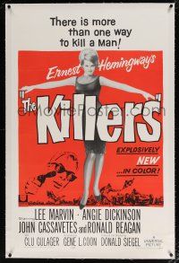 5m081 KILLERS linen 1sh '64 sexy full-length Angie Dickinson, Lee Marvin, directed by Don Siegel!