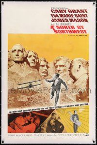 5m110 NORTH BY NORTHWEST linen 1sh R66 Cary Grant chased by cropduster by Mt. Rushmore, Hitchcock