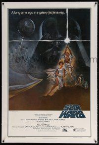 5m154 STAR WARS linen first printing style A int'l 1sh '77 George Lucas classic, art by Tom Jung!
