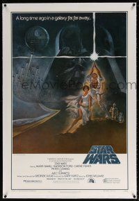 5m153 STAR WARS linen domestic first printing style A 1sh '77 George Lucas classic, art by Tom Jung