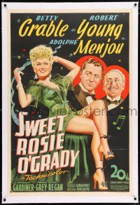 5m163 SWEET ROSIE O'GRADY linen 1sh '43 stone litho of sexy Betty Grable, Robert Young & Menjou!