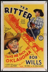 5m164 TAKE ME BACK TO OKLAHOMA linen 1sh '40 great stone litho of Tex Ritter and fiddling Bob Wills!
