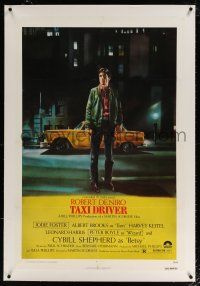 5m167 TAXI DRIVER linen 1sh '76 classic art of Robert De Niro by cab, directed by Martin Scorsese!