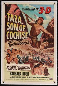 5m168 TAZA SON OF COCHISE linen 1sh '54 Brown art of Native American Rock Hudson, Douglas Sirk, 3-D!