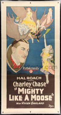 5p277 MIGHTY LIKE A MOOSE linen 3sh '26 stone litho of Charley Chase & sexy girls, Leo McCarey!