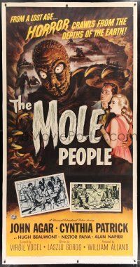 5p278 MOLE PEOPLE linen 3sh '56 from a lost age, horror crawls from the depths of the Earth!