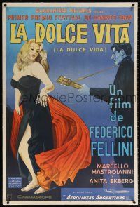 5p063 LA DOLCE VITA linen Argentinean '60 Federico Fellini, full-length art of sexy Anita Ekberg!