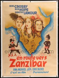 5p254 ROAD TO ZANZIBAR linen French 1p 1949 Poissonnie art of Crosby, Hope, Lamour & natives!