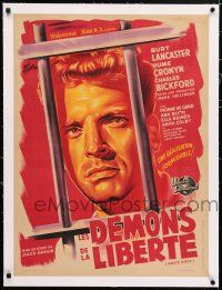 5p073 BRUTE FORCE linen French 23x31 '48 different Lefebvre art of Burt Lancaster behind bars!