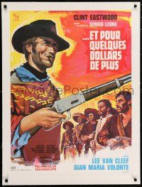 5p076 FOR A FEW DOLLARS MORE linen French 23x31 '66 Sergio Leone, Tealdi artwork of Clint Eastwood!