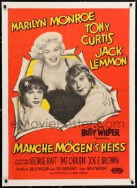 5p151 SOME LIKE IT HOT linen German '59 sexy Marilyn Monroe with Tony Curtis & Jack Lemmon in drag!
