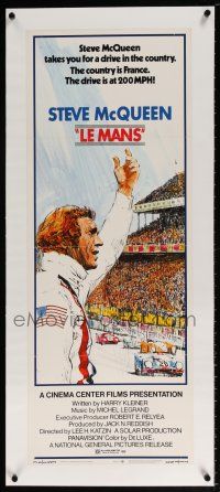 5p002 LE MANS linen insert '71 best close up of race car driver Steve McQueen waving at fans!