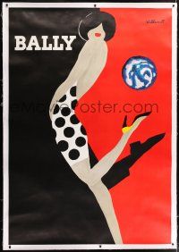 5p214 BALLY linen 45x66 French advertising poster '80s great Villemot art deco art of sexy brunette!