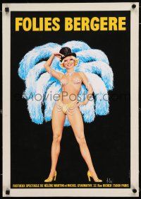 5p173 FOLIES-BERGERE linen 16x24 French cabaret poster '77 Aslan art of sexy near-naked showgirl!