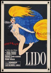 5p171 LIDO linen 15x23 French burlesque poster '81 Gruau art of near-naked Bluebell Girl!